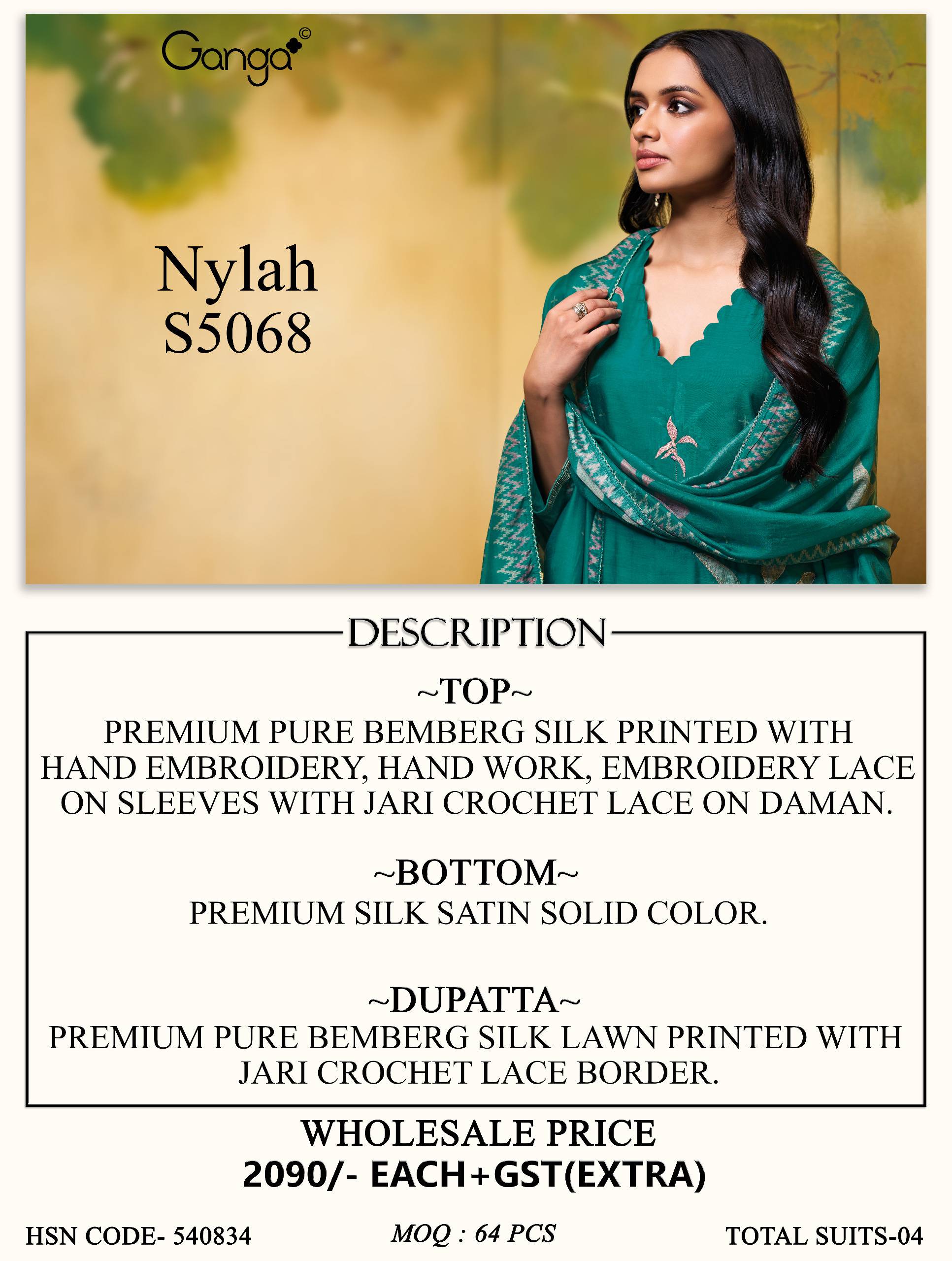 NYLAH 5068 SERIES BY GANGAFASHION Stylish Beautiful Colourful PURE BEMBERG SILK Dresses At Wholesale Price
